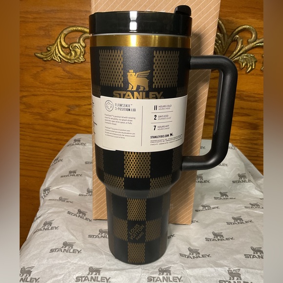 Stanley Black and Gold Checkered Insulated Travel Mug with Handle